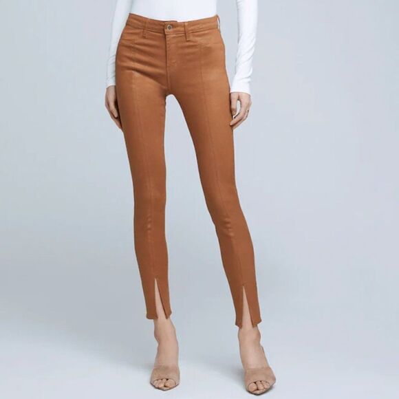NWT L’AGENCE Jyothi High Rise Split Ankle Jean in Cognac Coated in Size 26 - Picture 1 of 11